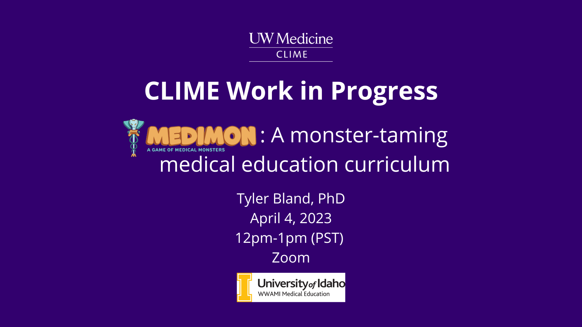 CLIME: Work in Progress - Medimon: A monster-taming medical education curriculum Banner